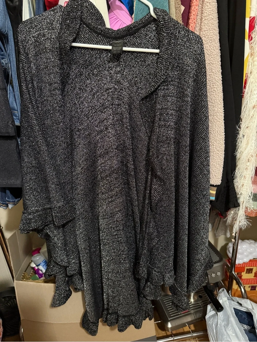 Dark Charcoal Ruffle-Hem Open Cardigan - Women Sweaters